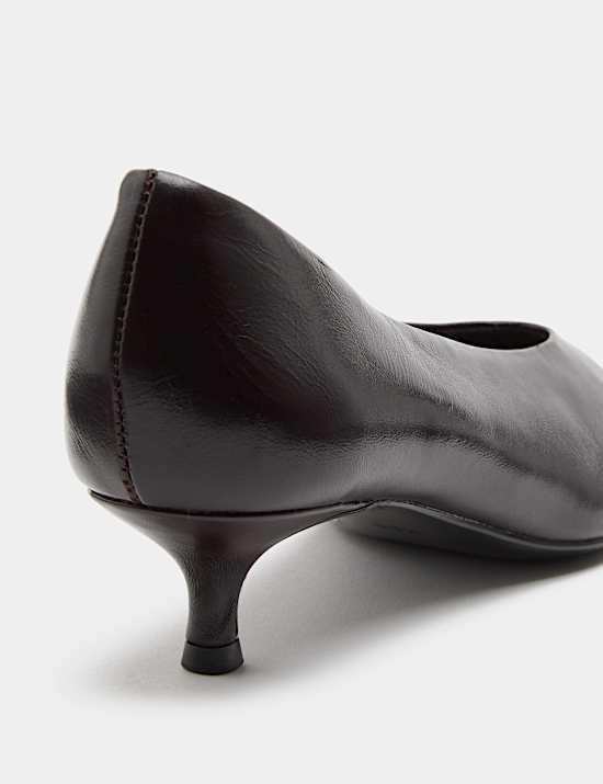Leather Kitten Heel Pointed Court Shoes
