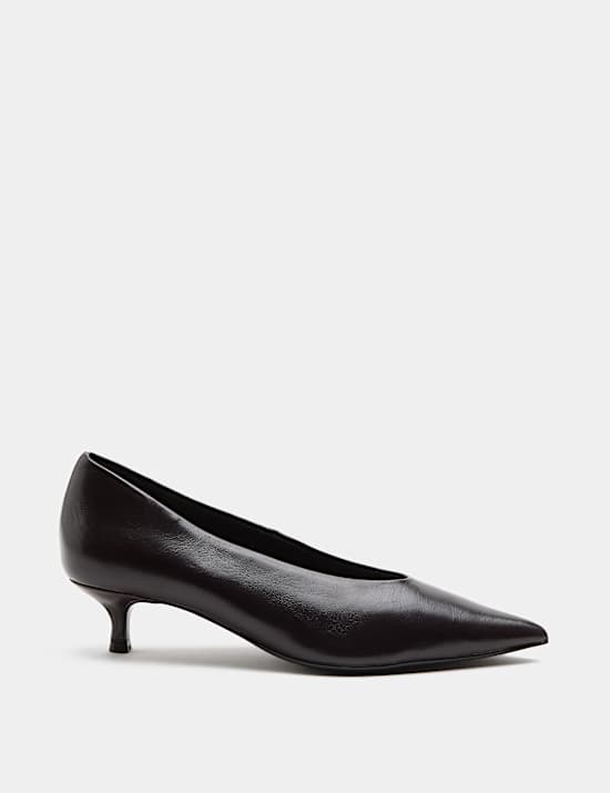 Leather Kitten Heel Pointed Court Shoes