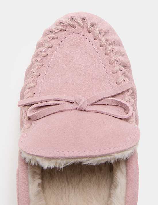 Suede Faux Fur Lined Moccasin Slippers