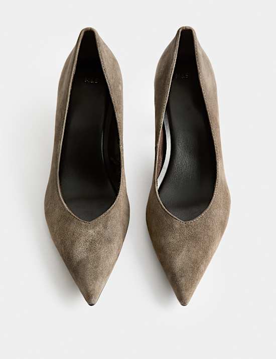 Suede Kitten Heel Pointed Court Shoes