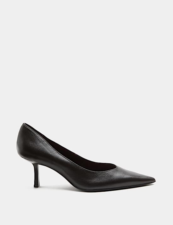 Leather Kitten Heel Pointed Court Shoes