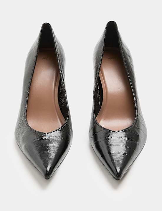 Leather Kitten Heel Pointed Court Shoes