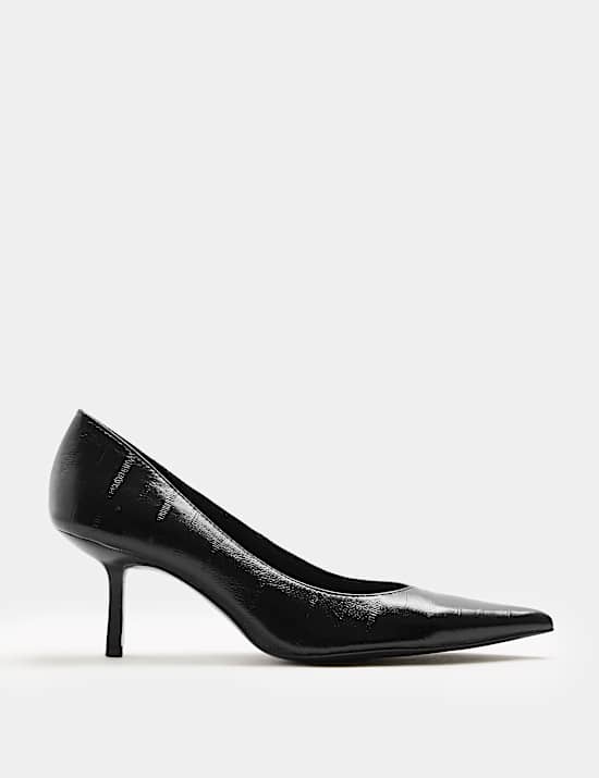 Leather Kitten Heel Pointed Court Shoes