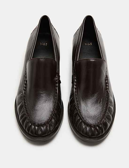 Mocassins en cuir ruch&eacute; &agrave; talons carr&eacute;s