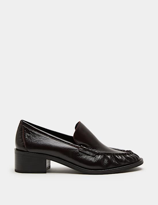 Mocassins en cuir ruch&eacute; &agrave; talons carr&eacute;s