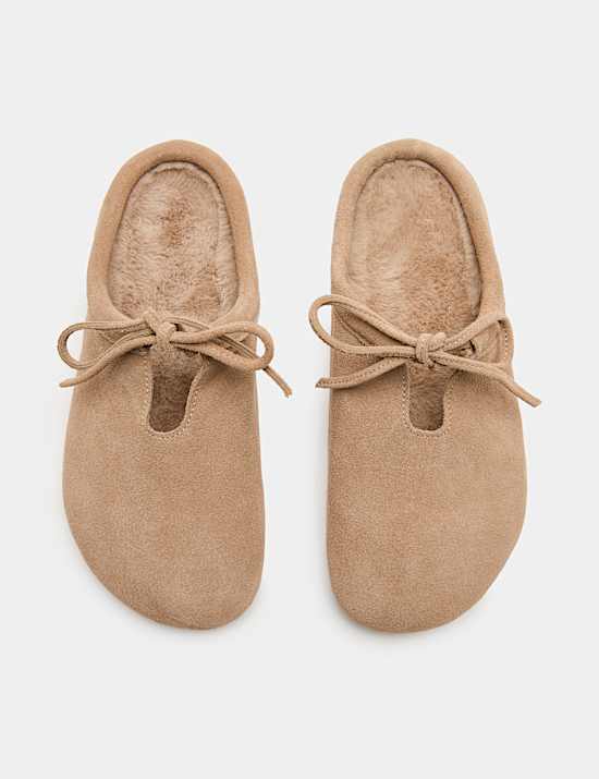 Suede Bow Tie Mule Clog Slippers