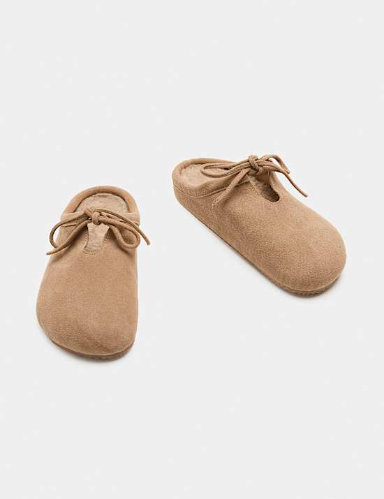 Suede Bow Tie Mule Clog Slippers