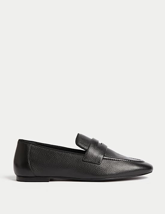 Leather Slip On Flat Loafers