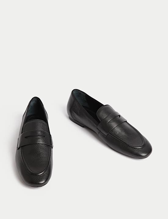 Leather Slip On Flat Loafers