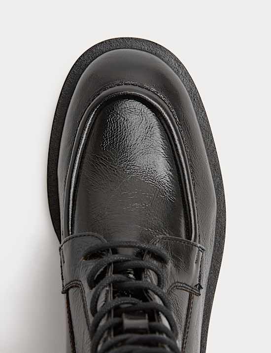 Patent Leather Lace Up Knee High Boot