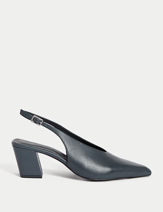 Leather Slingback Chisel Toe Court Shoes