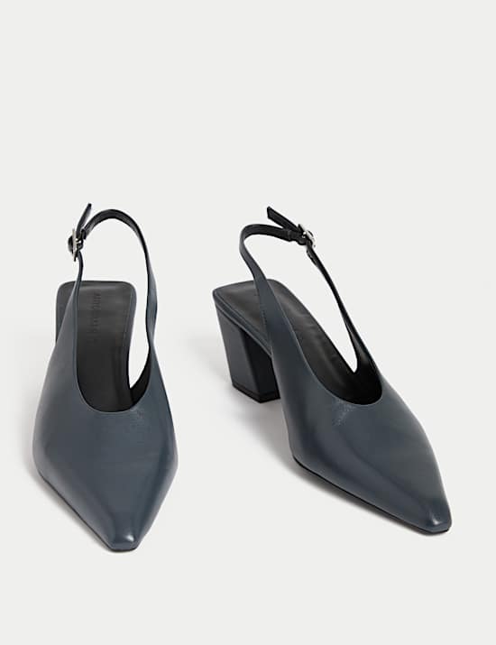 Leather Slingback Chisel Toe Court Shoes