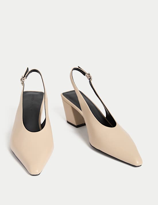 Leather Slingback Chisel Toe Court Shoes