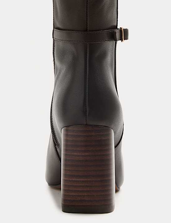 Leather Block Heel Knee High Boots