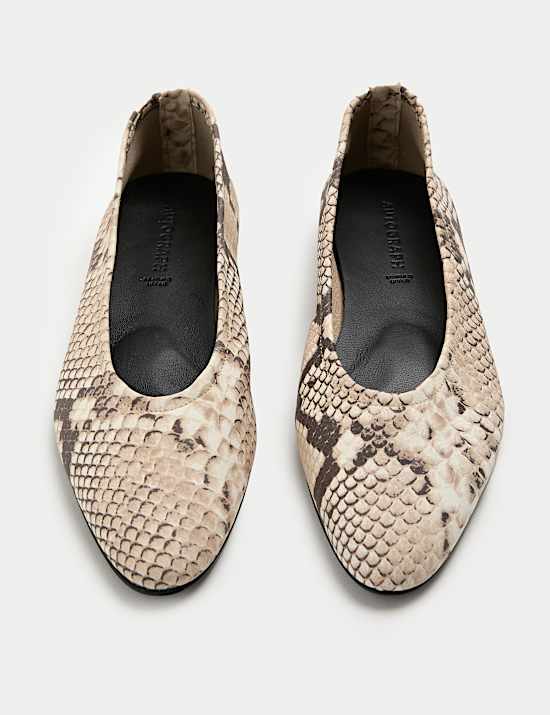 Leather Snake Print Flat Ballet Pumps