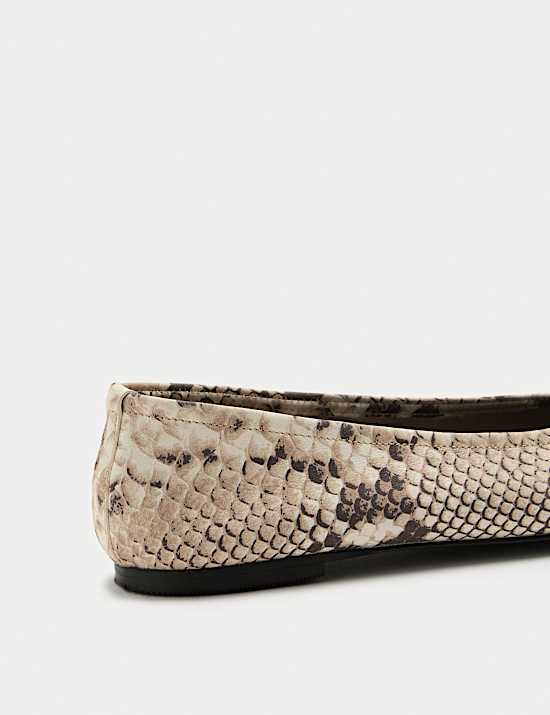 Leather Snake Print Flat Ballet Pumps