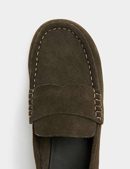 Suede Contrast Stitch Flat Loafers