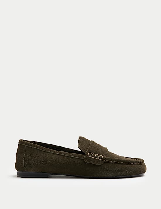 Suede Contrast Stitch Flat Loafers