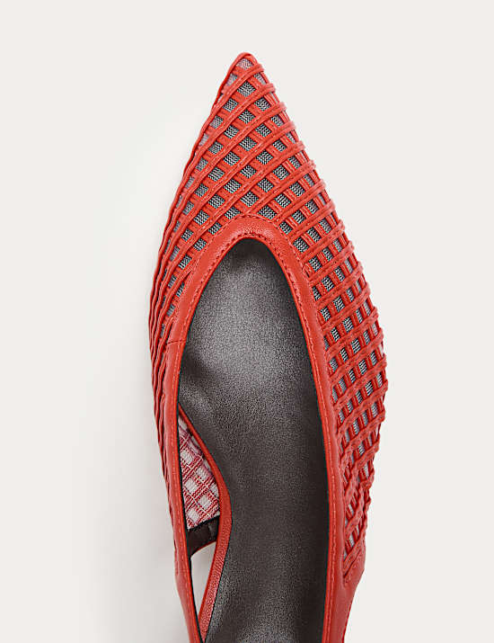 Woven Slip On Kitten Heel Slingback Shoes