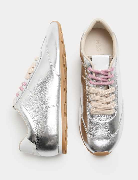 Leather Metallic Double Lace Trainers