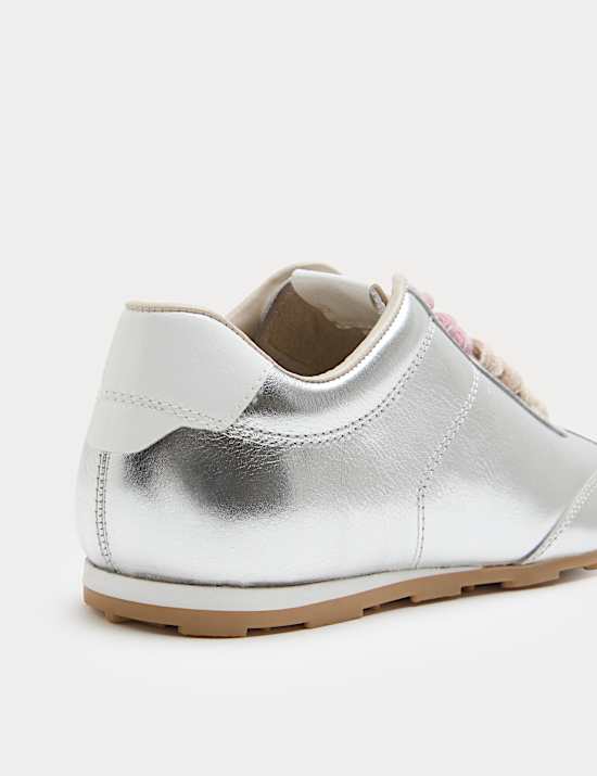 Leather Metallic Double Lace Trainers