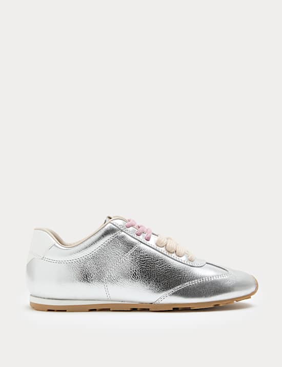 Leather Metallic Double Lace Trainers