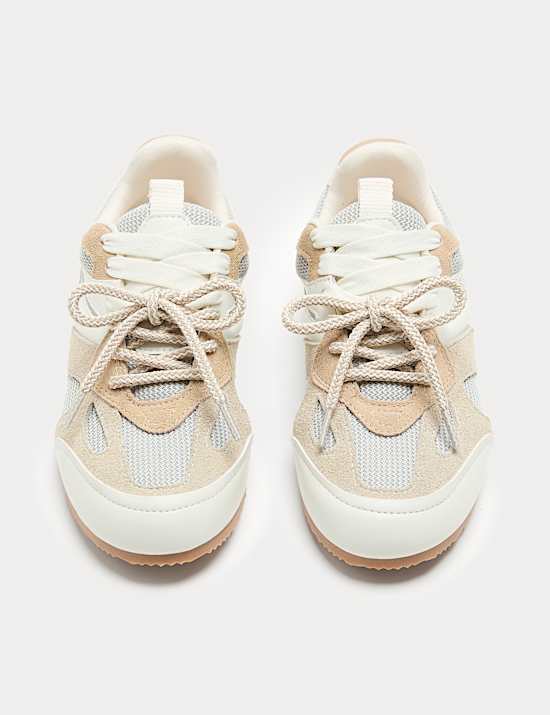 Leather Mix Lace Up Retro Trainers