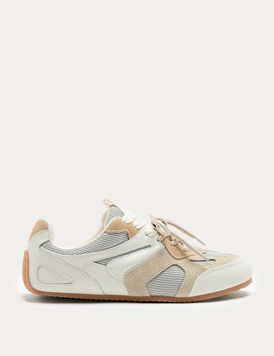 Leather Mix Lace Up Retro Trainers