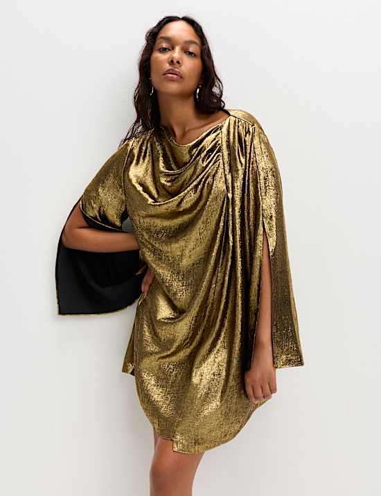 Drapiertes Minikleid mit Metallic-Effekt