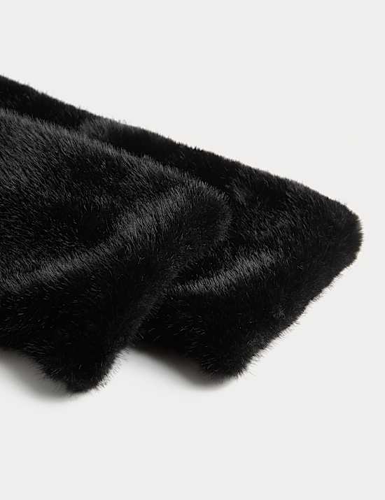 Leather & Faux Fur Long Mittens