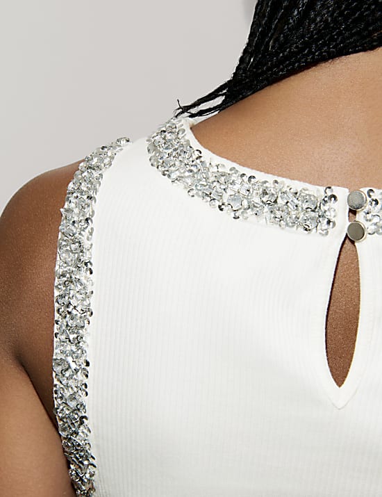 Top côtelé avec décoration