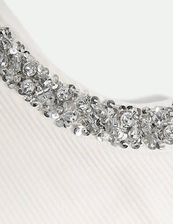 Top côtelé avec décoration