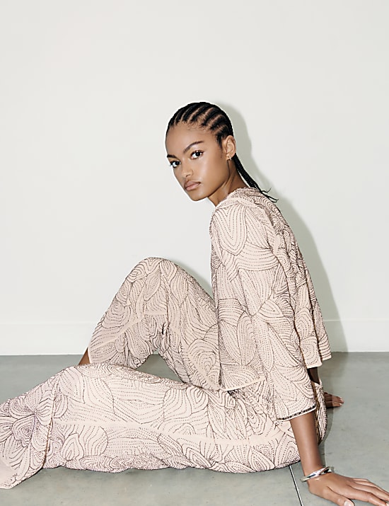 Pantalon large perlé