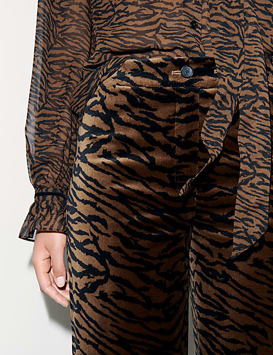 Velvet Animal-Print Wide-leg Trousers