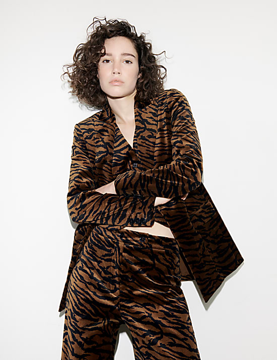 Velvet Animal-Print Wide-leg Trousers