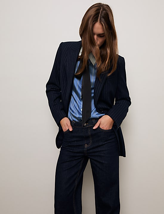 חולצה ממשי טהור עם צווארון ופסים דקים