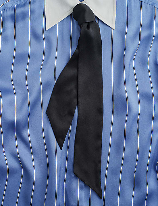 חולצה ממשי טהור עם צווארון ופסים דקים