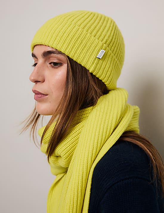 Merino Wool Blend Beanie Hat With Cashmere