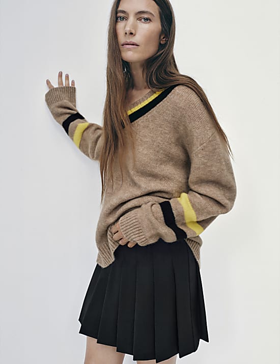 Geplooide minirok van wolmix