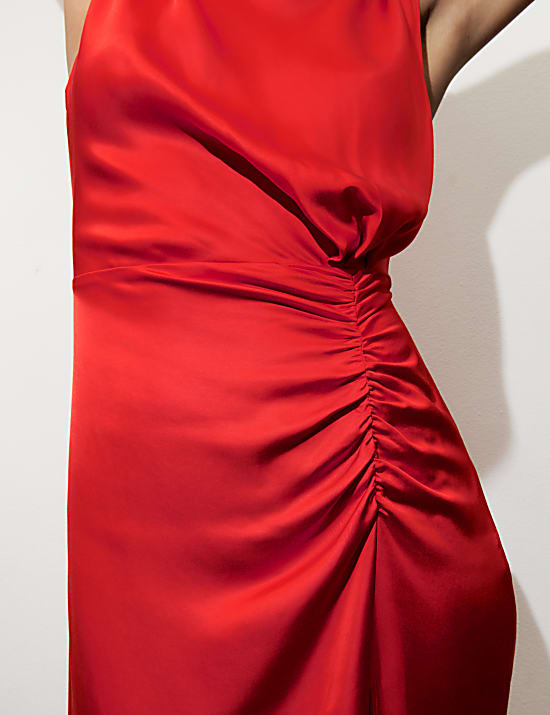 Satin Ruched-Detail Maxi Dress