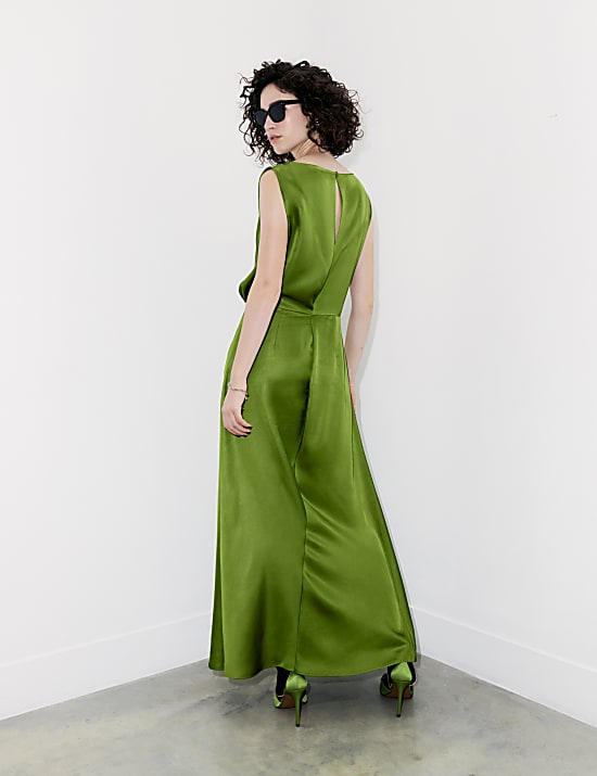 Satin Ruched-Detail Maxi Dress