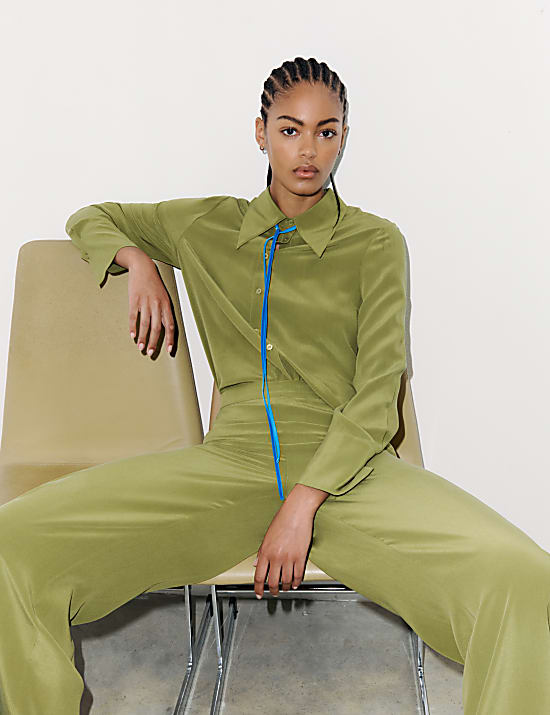 Pantalon large pure soie