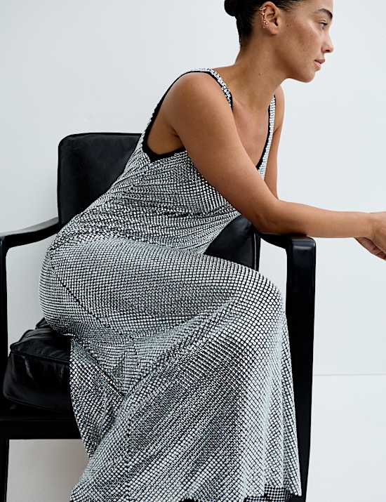 Metallic Embellished Maxi Bodycon Dress