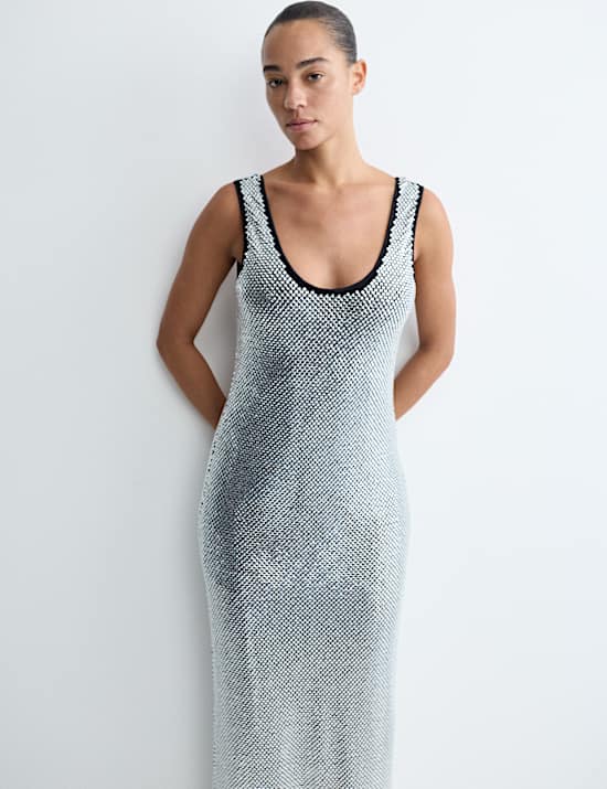Metallic Embellished Maxi Bodycon Dress