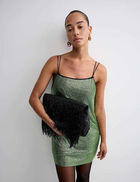 Metallic Embellished Mini Shift Dress