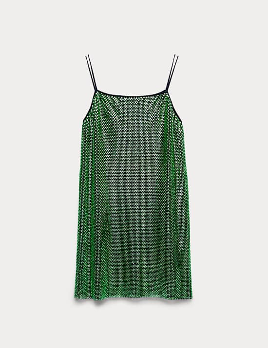 Metallic Embellished Mini Shift Dress