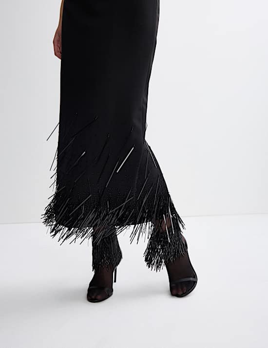 Wool Blend Embellished Tassel Midi Dress