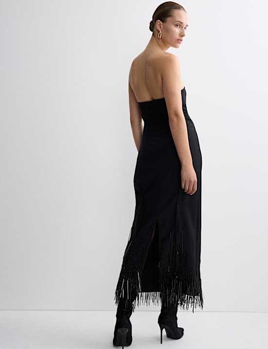 Wool Blend Embellished Tassel Midi Dress
