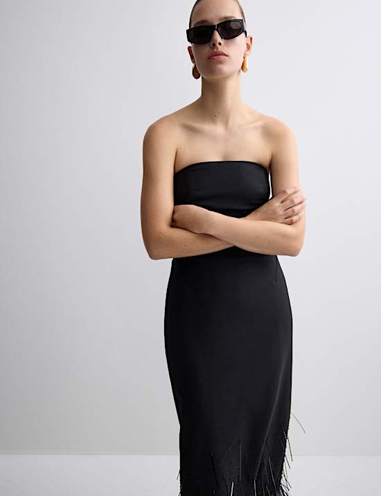 Wool Blend Embellished Tassel Midi Dress