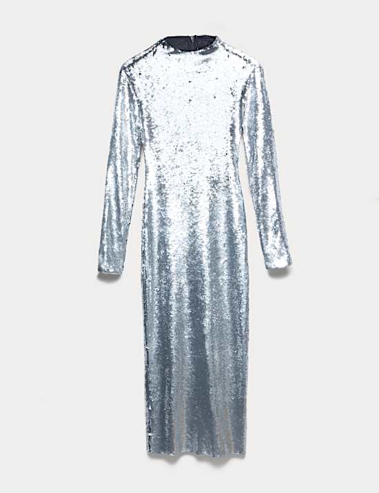 Sequin Embellished High Neck Midaxi Dress